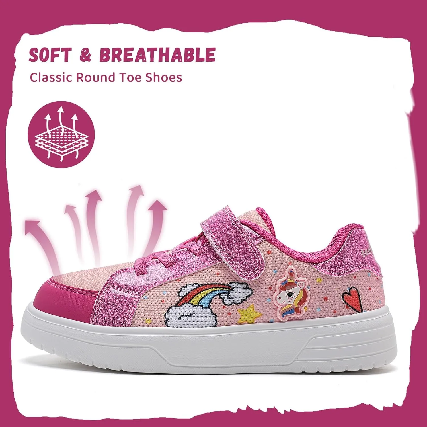 IceUnicorn Kids Girls Sneakers Lightweight Causal Walking Shoes Low Top Elastic Lace Sneaker with Hook and Loop(Toddler/Little Kid/Big Kid)