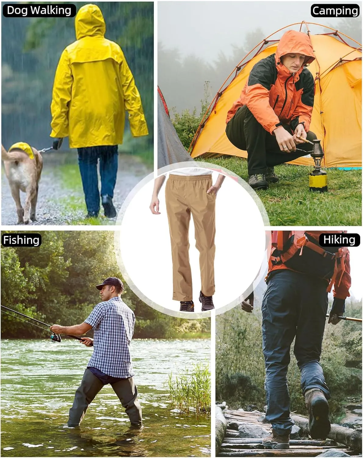 iCreek Men's Rain Pants Waterproof Over Pants Windproof Lightweight Hiking Pants Work Rain Outdoor for Golf, Fishing