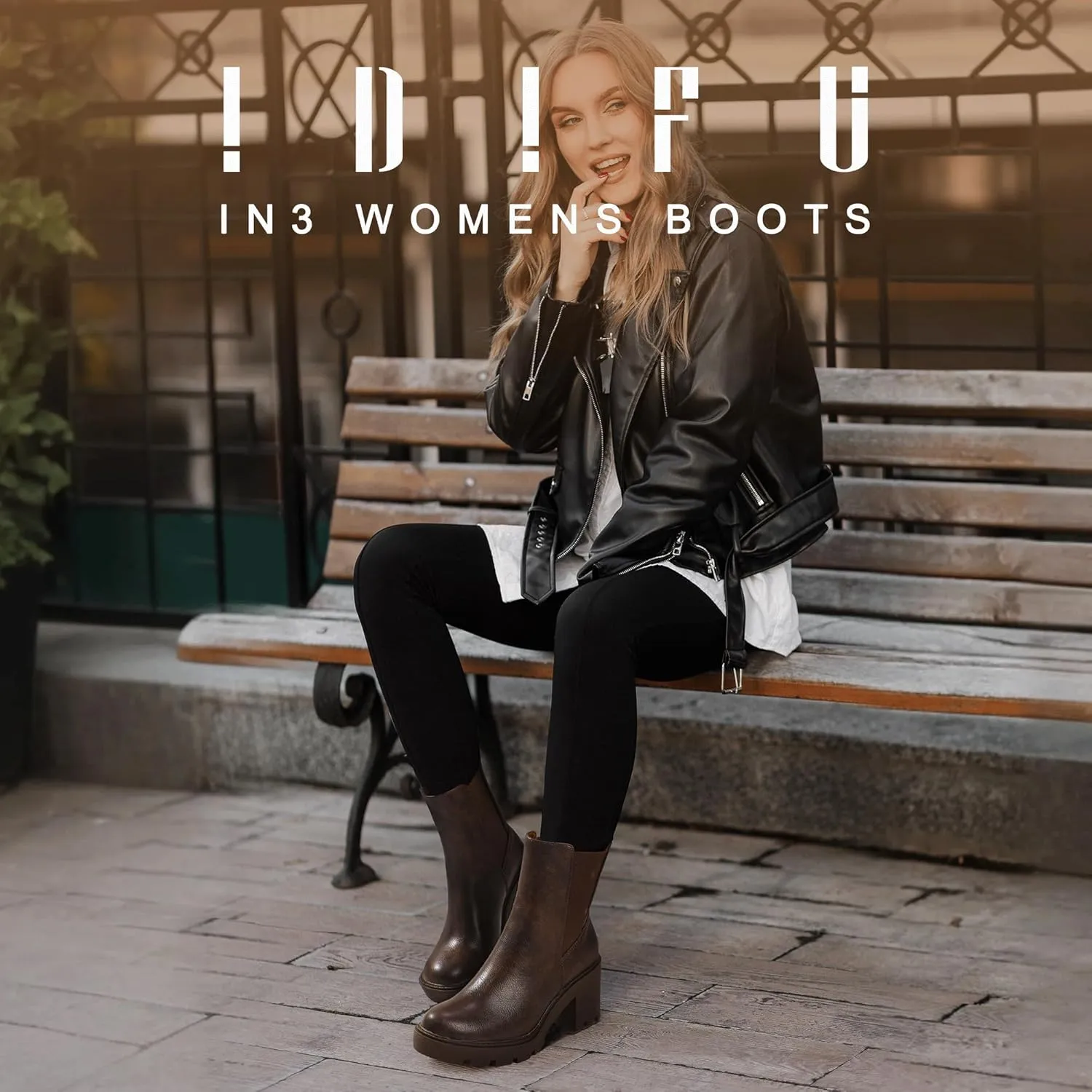 IDIFU IN3 Chelsea Boots Women Slip on Chunky High Heel Ankle Boots Waterproof Formal Casual Cute Dress Booties Comfortable Fashion Dressy Elastic Platform Fall Lug Sole Heeled Boots