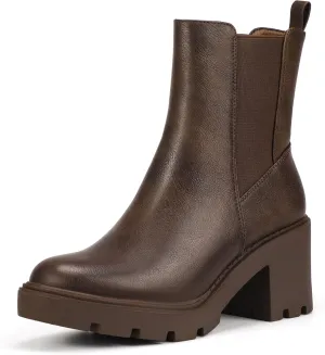 IDIFU IN3 Chelsea Boots Women Slip on Chunky High Heel Ankle Boots Waterproof Formal Casual Cute Dress Booties Comfortable Fashion Dressy Elastic Platform Fall Lug Sole Heeled Boots