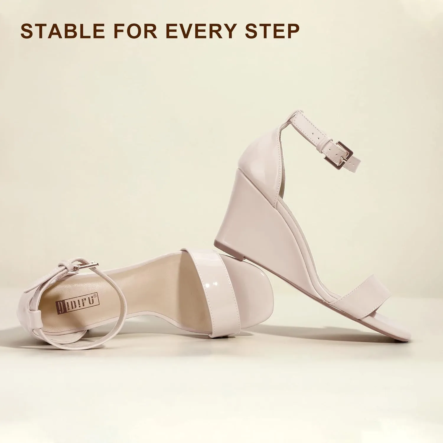 IDIFU Women's Classic Wedge Heels Sandals 3 Inch Ankle Strap Open Toe Evening Dress Wedding Shoes