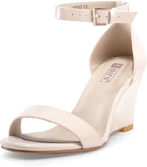 IDIFU Women's Classic Wedge Heels Sandals 3 Inch Ankle Strap Open Toe Evening Dress Wedding Shoes