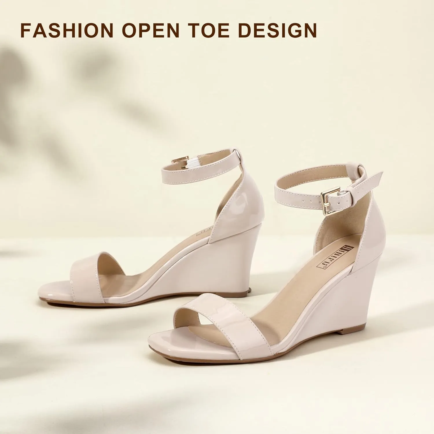 IDIFU Women's Classic Wedge Heels Sandals 3 Inch Ankle Strap Open Toe Evening Dress Wedding Shoes
