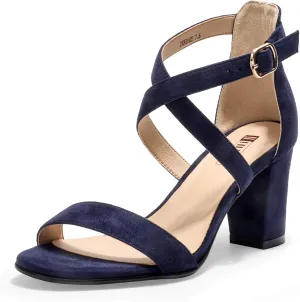 IDIFU Women's IN3 Grace Strappy Block Heels Sandals Comfy Open Toe Chunky Dress Wedding Shoes with Adjustable Cross Strap