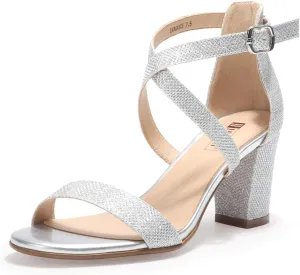 IDIFU Women's IN3 Grace Strappy Block Heels Sandals Comfy Open Toe Chunky Dress Wedding Shoes with Adjustable Cross Strap