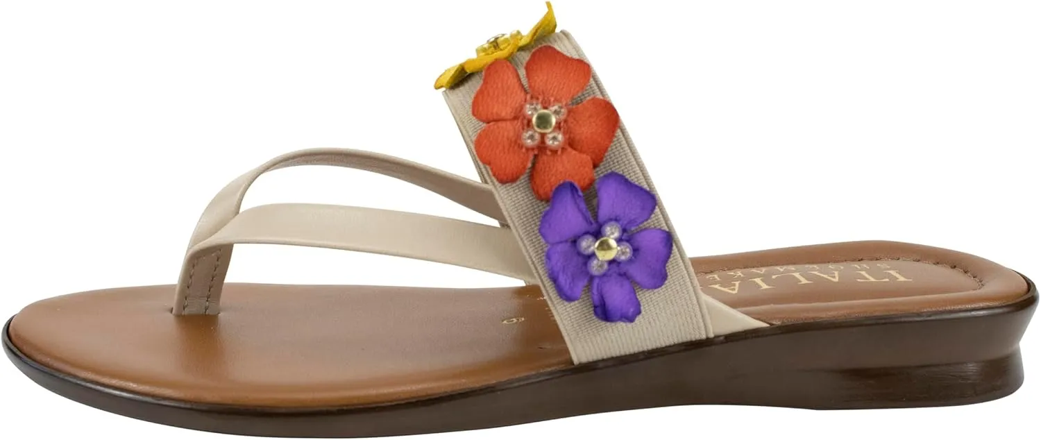 ITALIAN Shoemakers Claudie Women's low wedge Sandals with stretch comfort band, floral embellishment, and moderate wedge