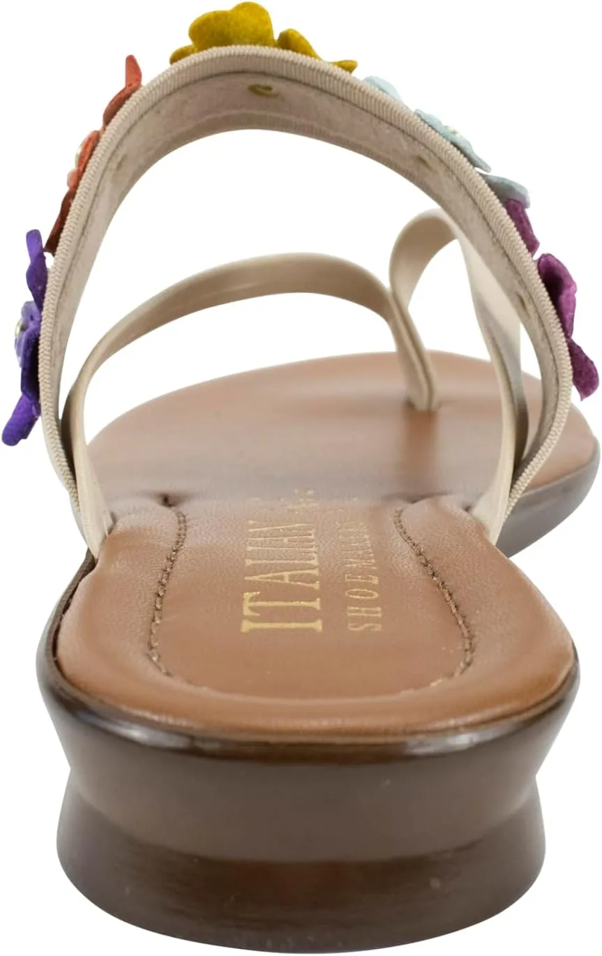 ITALIAN Shoemakers Claudie Women's low wedge Sandals with stretch comfort band, floral embellishment, and moderate wedge