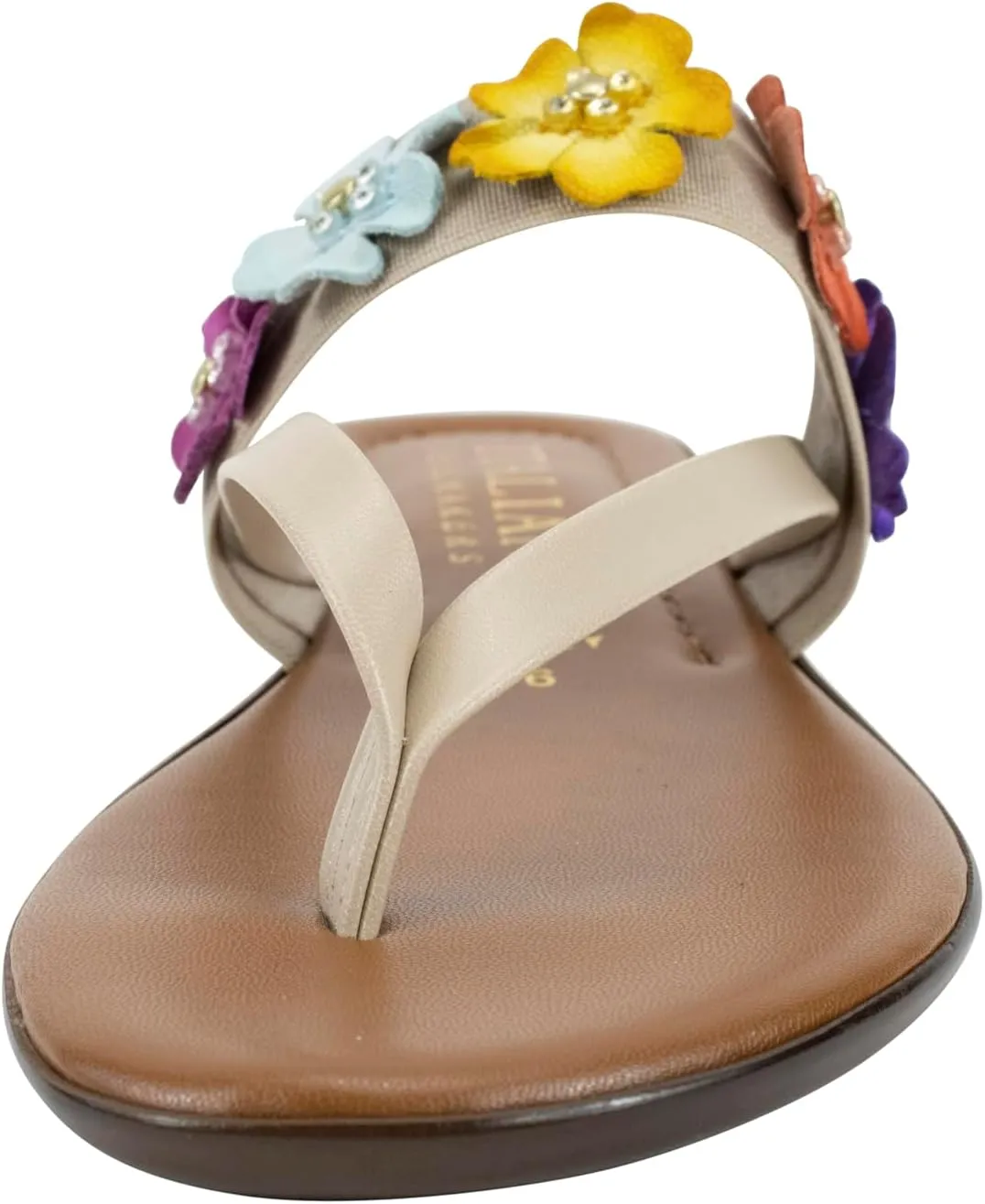 ITALIAN Shoemakers Claudie Women's low wedge Sandals with stretch comfort band, floral embellishment, and moderate wedge