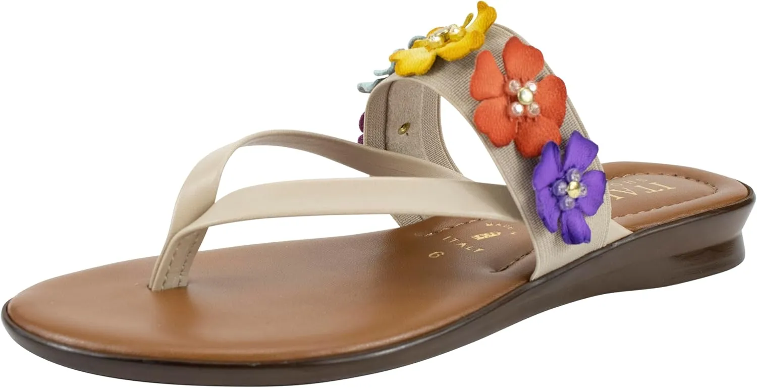 ITALIAN Shoemakers Claudie Women's low wedge Sandals with stretch comfort band, floral embellishment, and moderate wedge