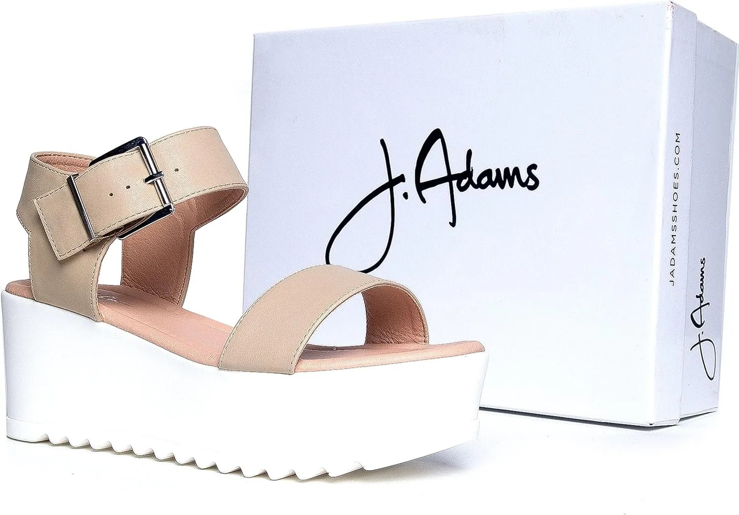 J.Adams Surf Platform Sandals – Women's Open Toe Chunky Low Mid Heel Wide Summer Block Flatform Espadrille Wedge – Comfortable Casual Walking Vegan Jelly Flat Shoes with Adjustable Ankle Strap and Lug Sole
