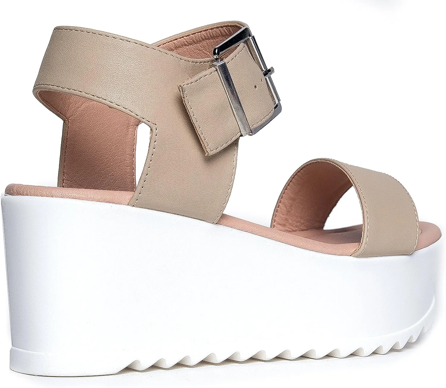 J.Adams Surf Platform Sandals – Women's Open Toe Chunky Low Mid Heel Wide Summer Block Flatform Espadrille Wedge – Comfortable Casual Walking Vegan Jelly Flat Shoes with Adjustable Ankle Strap and Lug Sole
