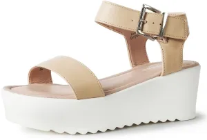 J.Adams Surf Platform Sandals – Women's Open Toe Chunky Low Mid Heel Wide Summer Block Flatform Espadrille Wedge – Comfortable Casual Walking Vegan Jelly Flat Shoes with Adjustable Ankle Strap and Lug Sole