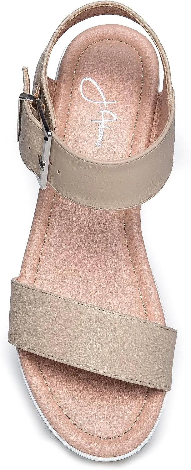 J.Adams Surf Platform Sandals – Women's Open Toe Chunky Low Mid Heel Wide Summer Block Flatform Espadrille Wedge – Comfortable Casual Walking Vegan Jelly Flat Shoes with Adjustable Ankle Strap and Lug Sole