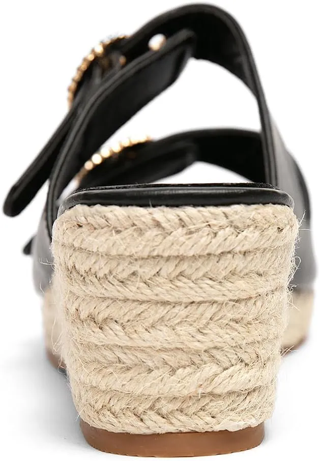 Jeesay Wedge Sandals for Women Slides with Buckle Strap Rhinestones Slip On Peep Toe Women's Platform Sandals High Heels Shoes
