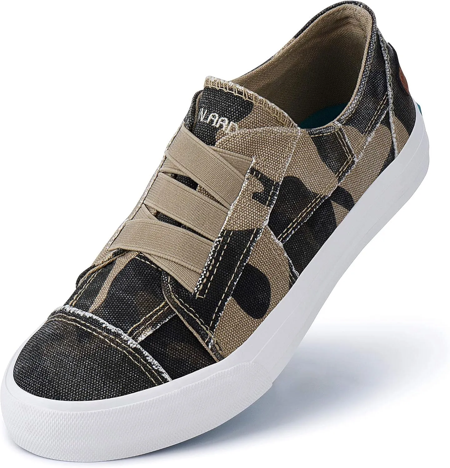 JENN ARDOR Women's Stylish Slip On Sneakers No Laces Elastic Low Top Canvas Sneakers Trendy Flats Comfortable Casual Walking Shoes
