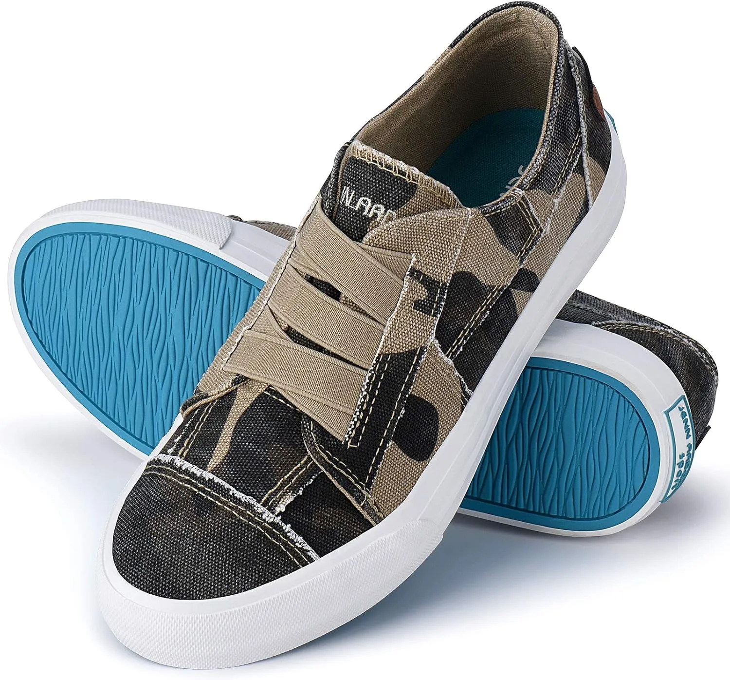 JENN ARDOR Women's Stylish Slip On Sneakers No Laces Elastic Low Top Canvas Sneakers Trendy Flats Comfortable Casual Walking Shoes