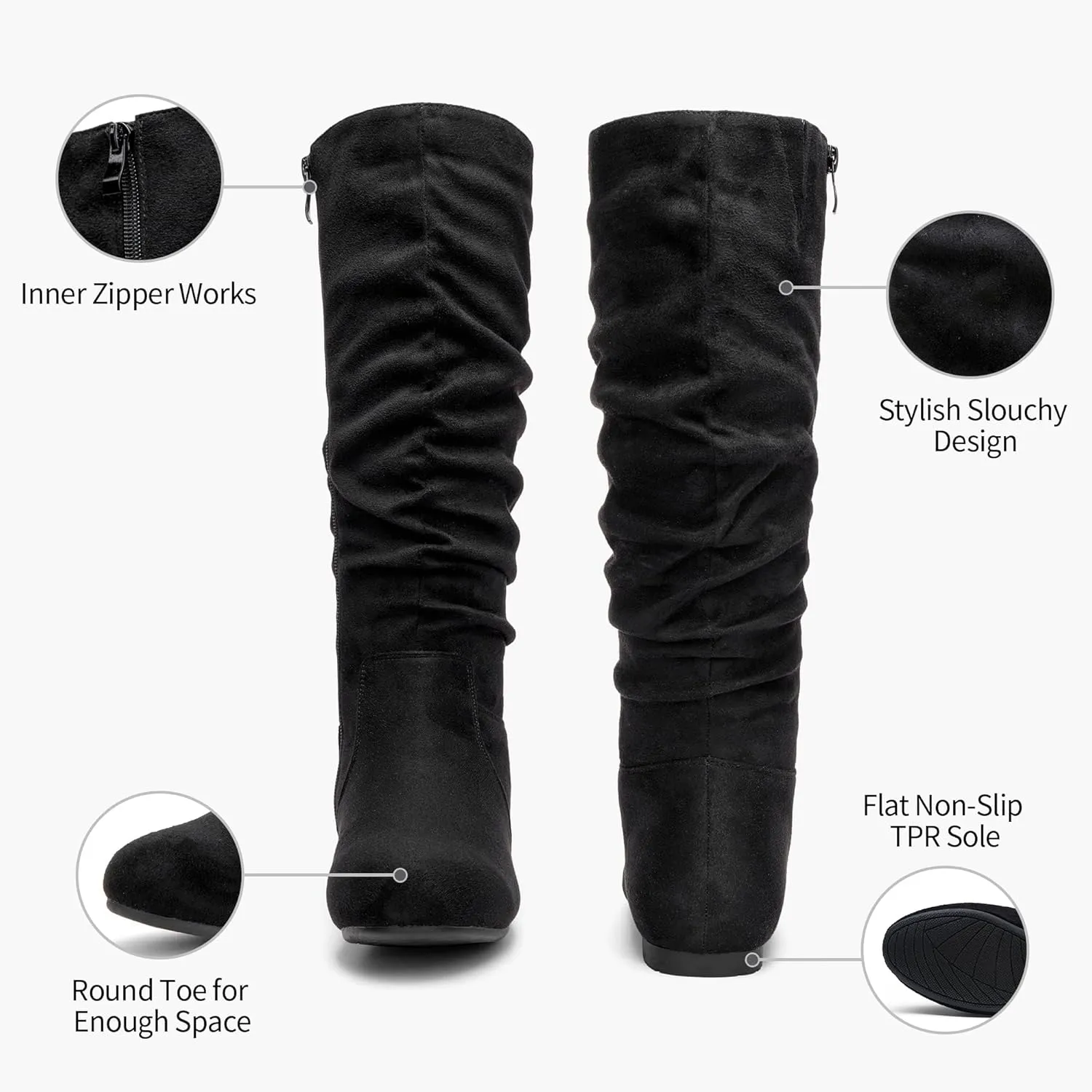 Jeossy Women's 941 Knee High Boots, Falt Slouch Boots, Tall Fall Boots Pull on