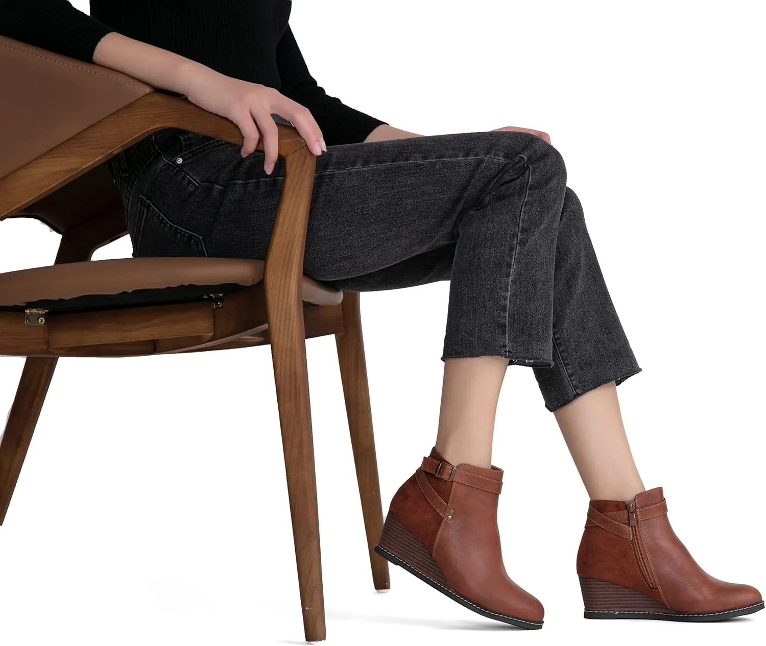 Jeossy Women's 9636 Low Wedge Boots, Comfortable Ankle Wedge Booties with Side Zipper