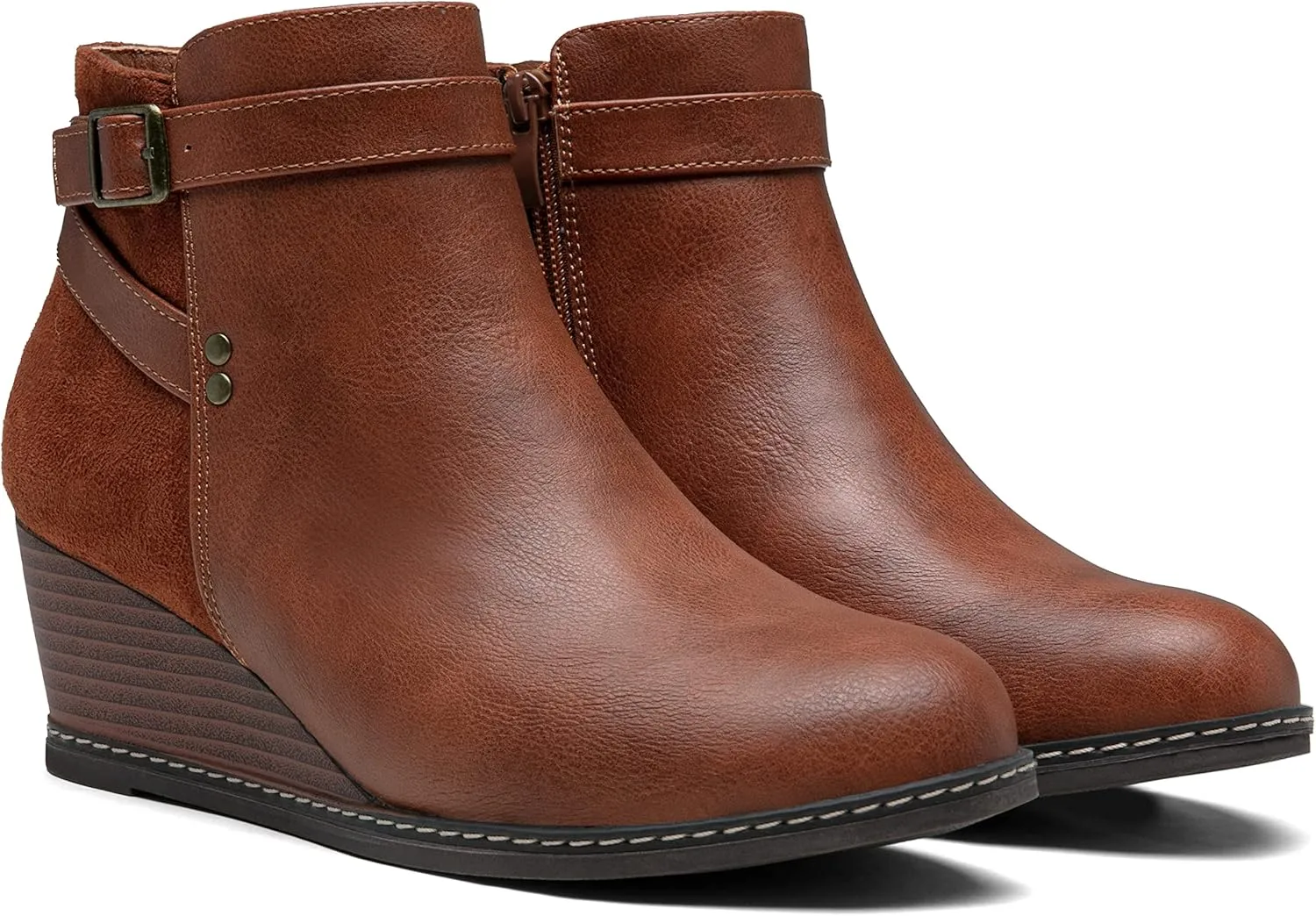 Jeossy Women's 9636 Low Wedge Boots, Comfortable Ankle Wedge Booties with Side Zipper