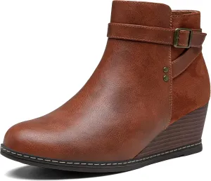 Jeossy Women's 9636 Low Wedge Boots, Comfortable Ankle Wedge Booties with Side Zipper