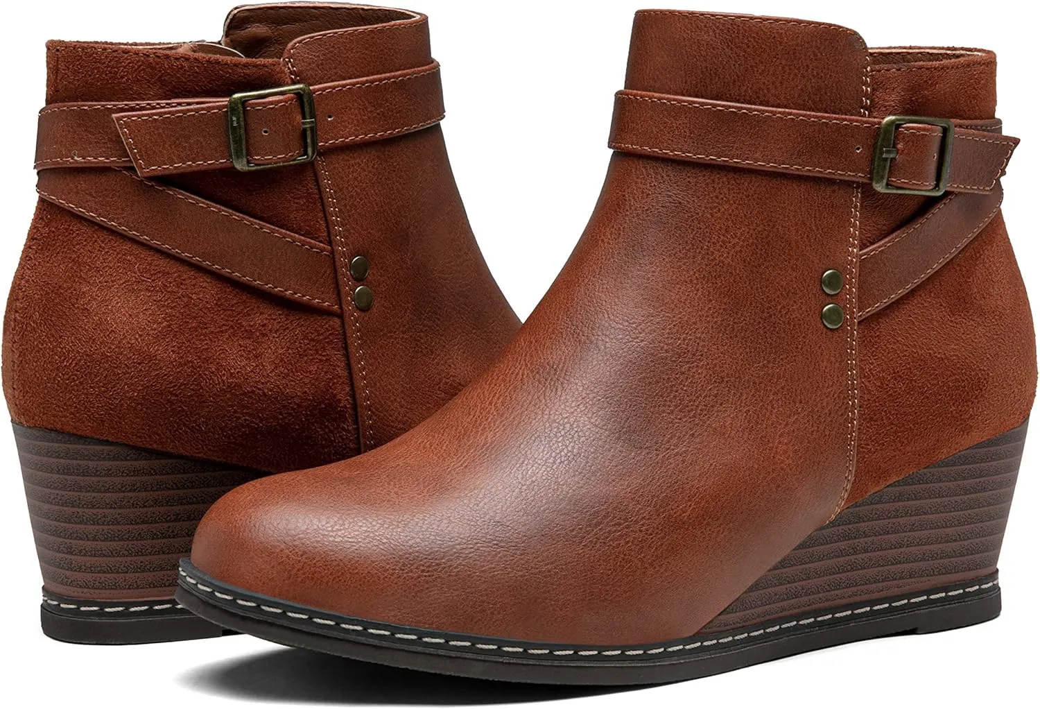 Jeossy Women's 9636 Low Wedge Boots, Comfortable Ankle Wedge Booties with Side Zipper