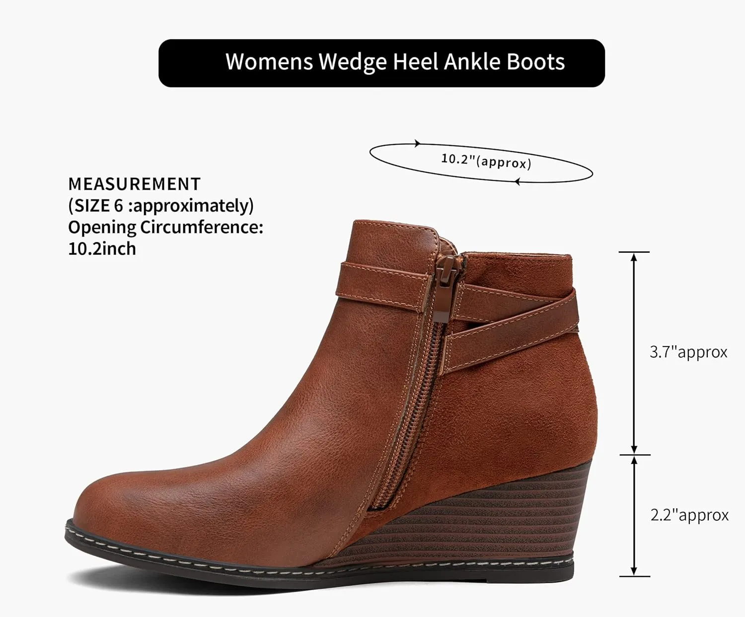 Jeossy Women's 9636 Low Wedge Boots, Comfortable Ankle Wedge Booties with Side Zipper