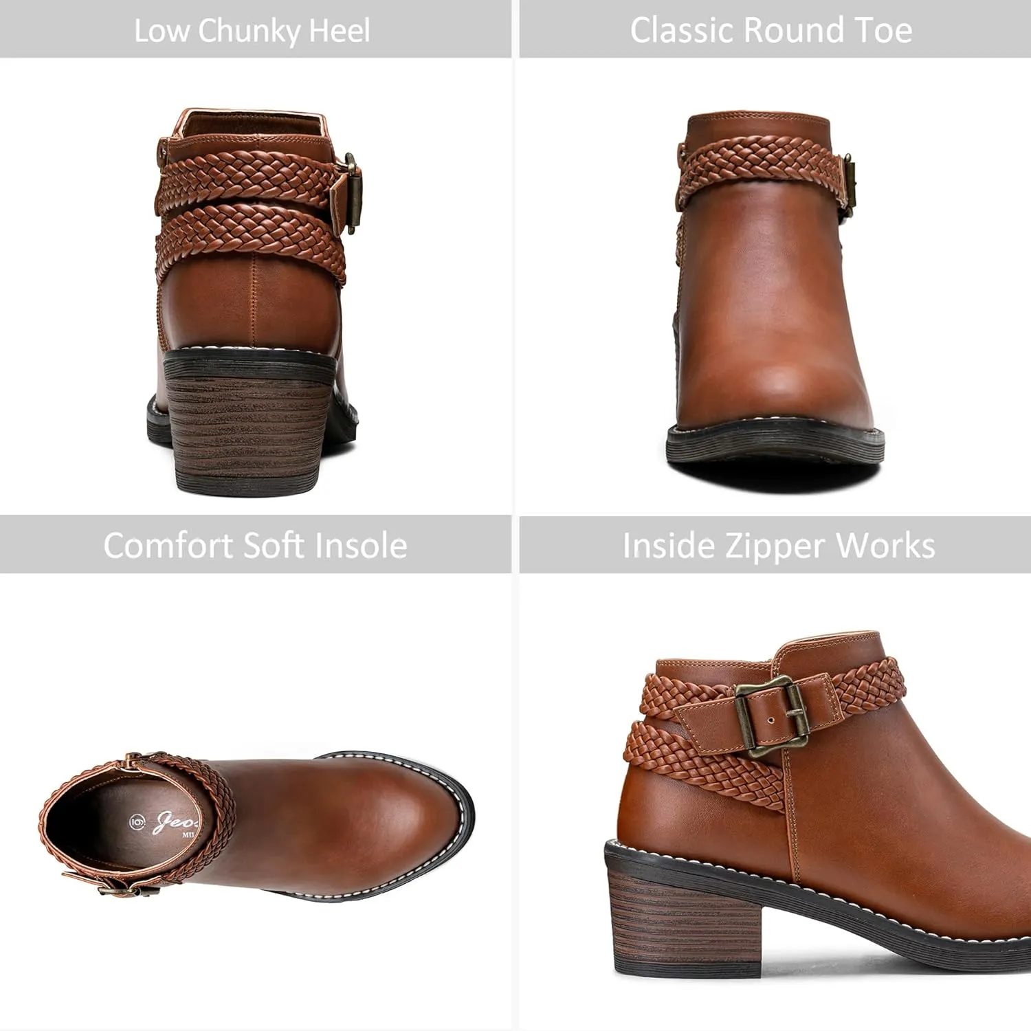 Jeossy Women's Ankle Boots, Low Heel Short Booties, Dress Fall Boots with Inner Zipper