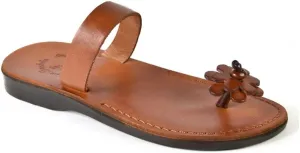 Jerusalem Sandals Esther - Leather Flower Flip Flops - Womens Sandals