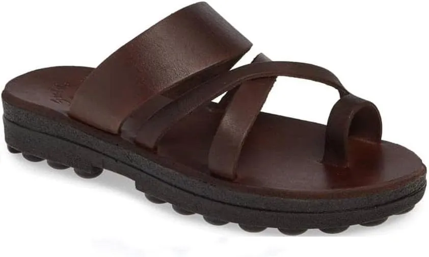 Jerusalem Sandals Womens The Good Shepehrd Molded Brown, Durable Handcrafted Real Leather Sandals, Women Sandal With Crisscross Strap and Toe Loop, Molded Footbed, Textured sole, Waterproof