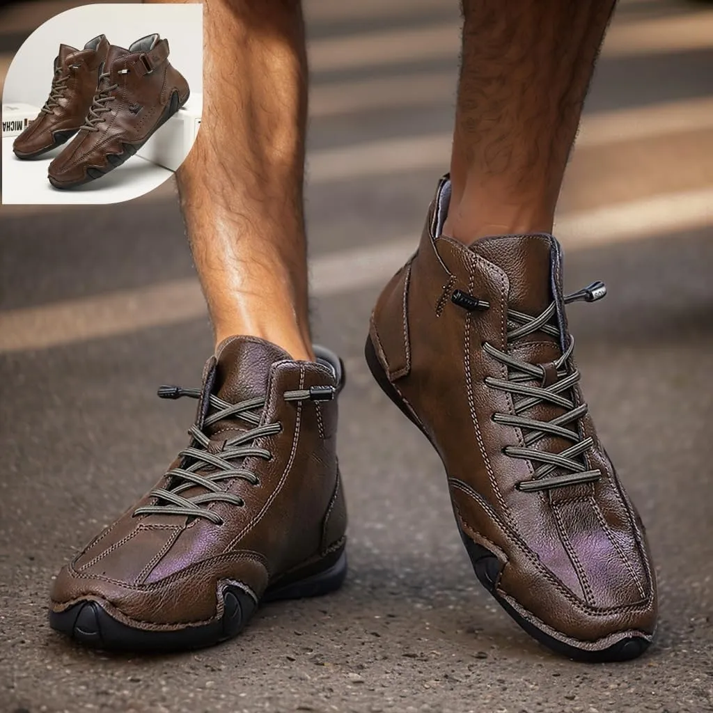 JishinGal Men's Casual Suede Lace Up Flats Chukka Ankle Boots,Handmade High Top high boots Outdoor Walking Sneakers Slip-on Lightweight Non-Slip Driving Chukka Boots