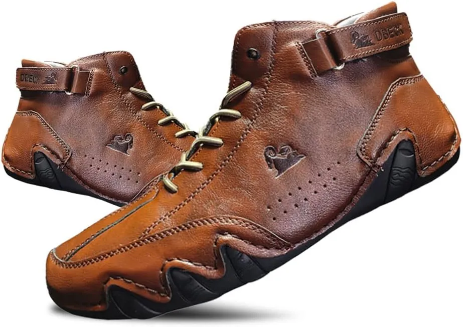 JishinGal Men's Casual Suede Lace Up Flats Chukka Ankle Boots,Handmade High Top high boots Outdoor Walking Sneakers Slip-on Lightweight Non-Slip Driving Chukka Boots