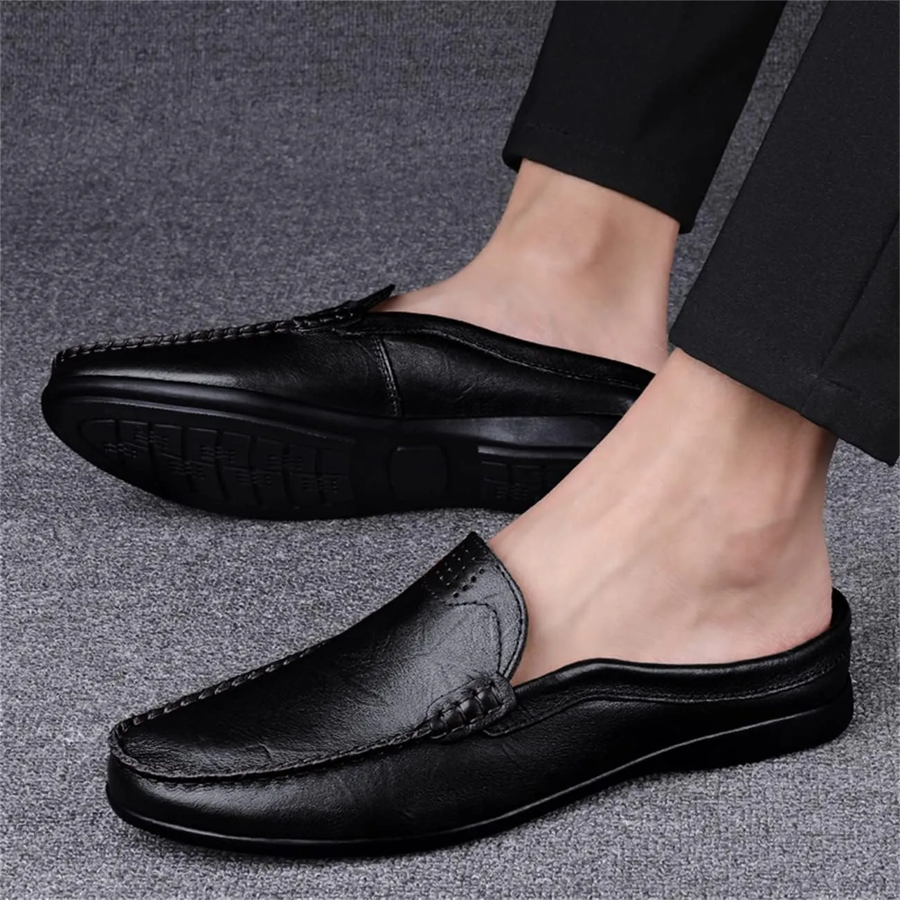 JOYVIP Mens Leater Mules Backless Slip on Walking Shoes Clog Slippers Casual Sandals