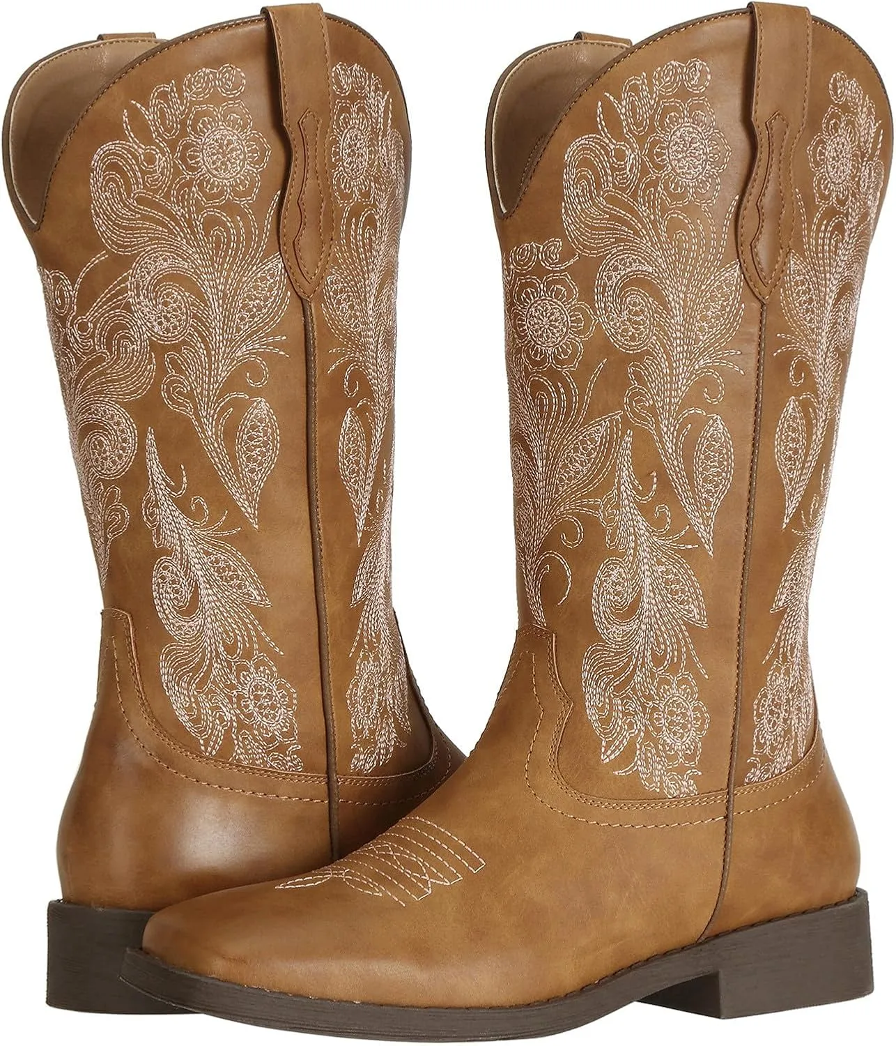 J's.o.l.e Women's Floral Embroidered Cowboy Boots Square Toe Fashion Western Cowgirl Boots