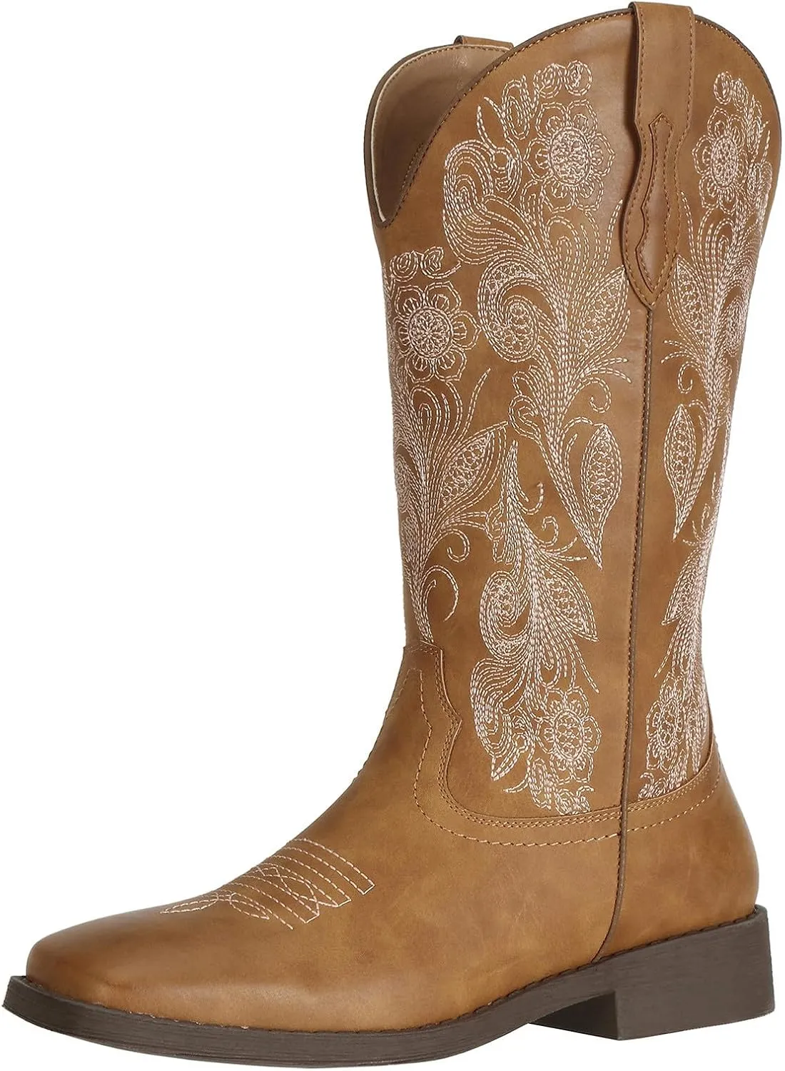 J's.o.l.e Women's Floral Embroidered Cowboy Boots Square Toe Fashion Western Cowgirl Boots