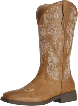 J's.o.l.e Women's Floral Embroidered Cowboy Boots Square Toe Fashion Western Cowgirl Boots