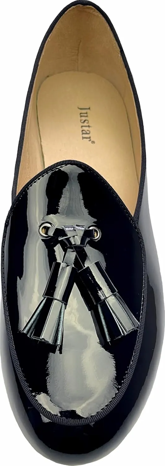 Justar Men's Leather Loafers Belgian Tuxedo Dress Shoes Slip-On Formal Prom Penny Loafers Banquet Flats