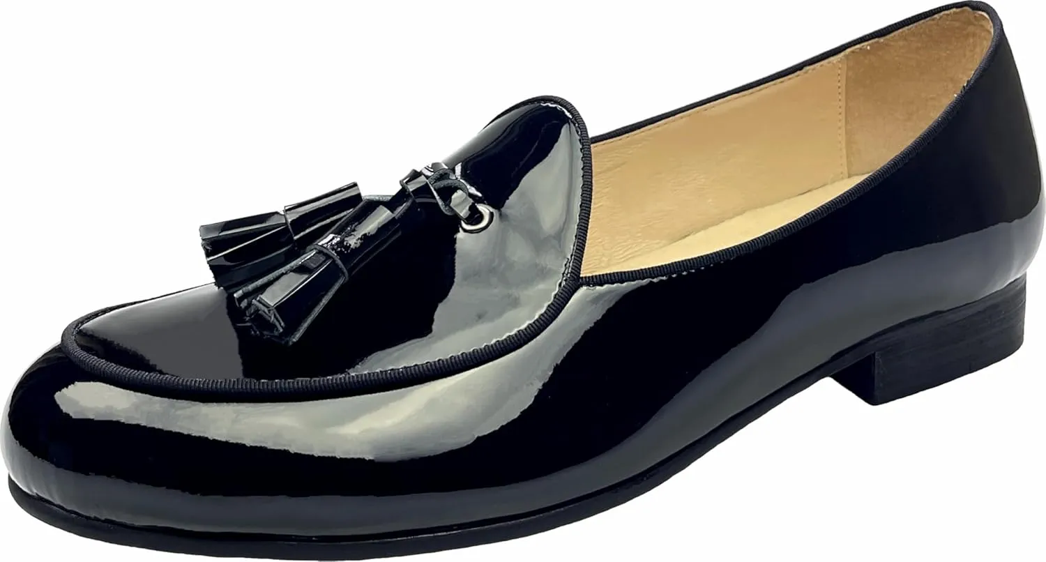 Justar Men's Leather Loafers Belgian Tuxedo Dress Shoes Slip-On Formal Prom Penny Loafers Banquet Flats