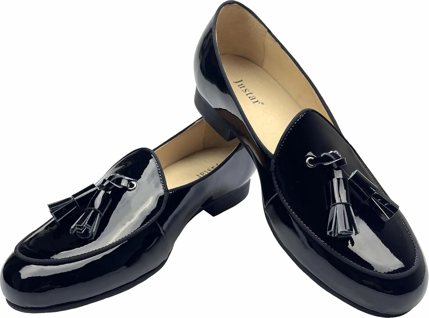 Justar Men's Leather Loafers Belgian Tuxedo Dress Shoes Slip-On Formal Prom Penny Loafers Banquet Flats