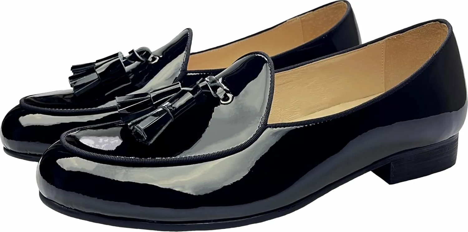Justar Men's Leather Loafers Belgian Tuxedo Dress Shoes Slip-On Formal Prom Penny Loafers Banquet Flats