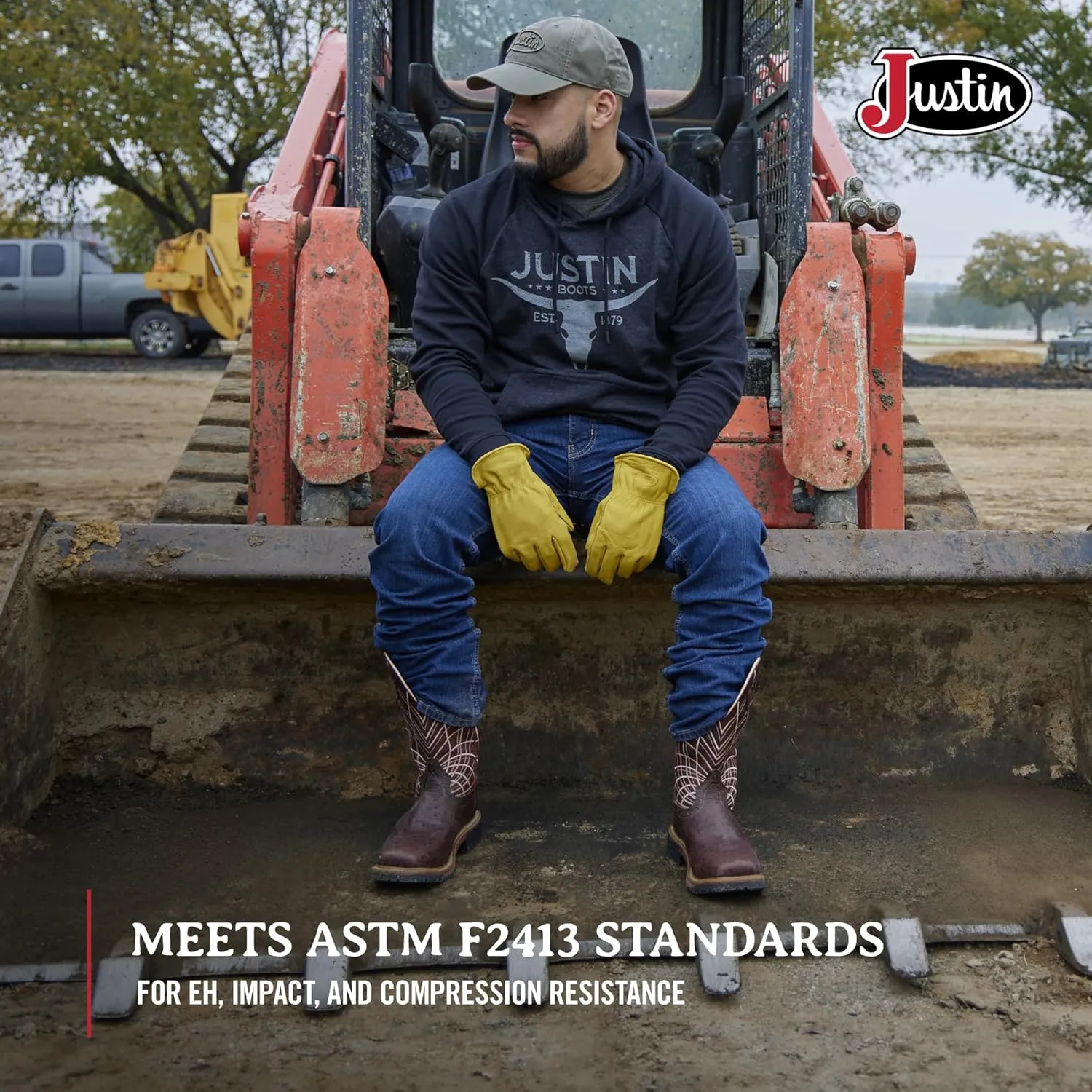 Justin Derrickman 12" Waterproof Work Boots for Men with Composite Safety Toe, Full-Grain Leather Upper, and Oil- and Slip-Resistant Rubber Outsole