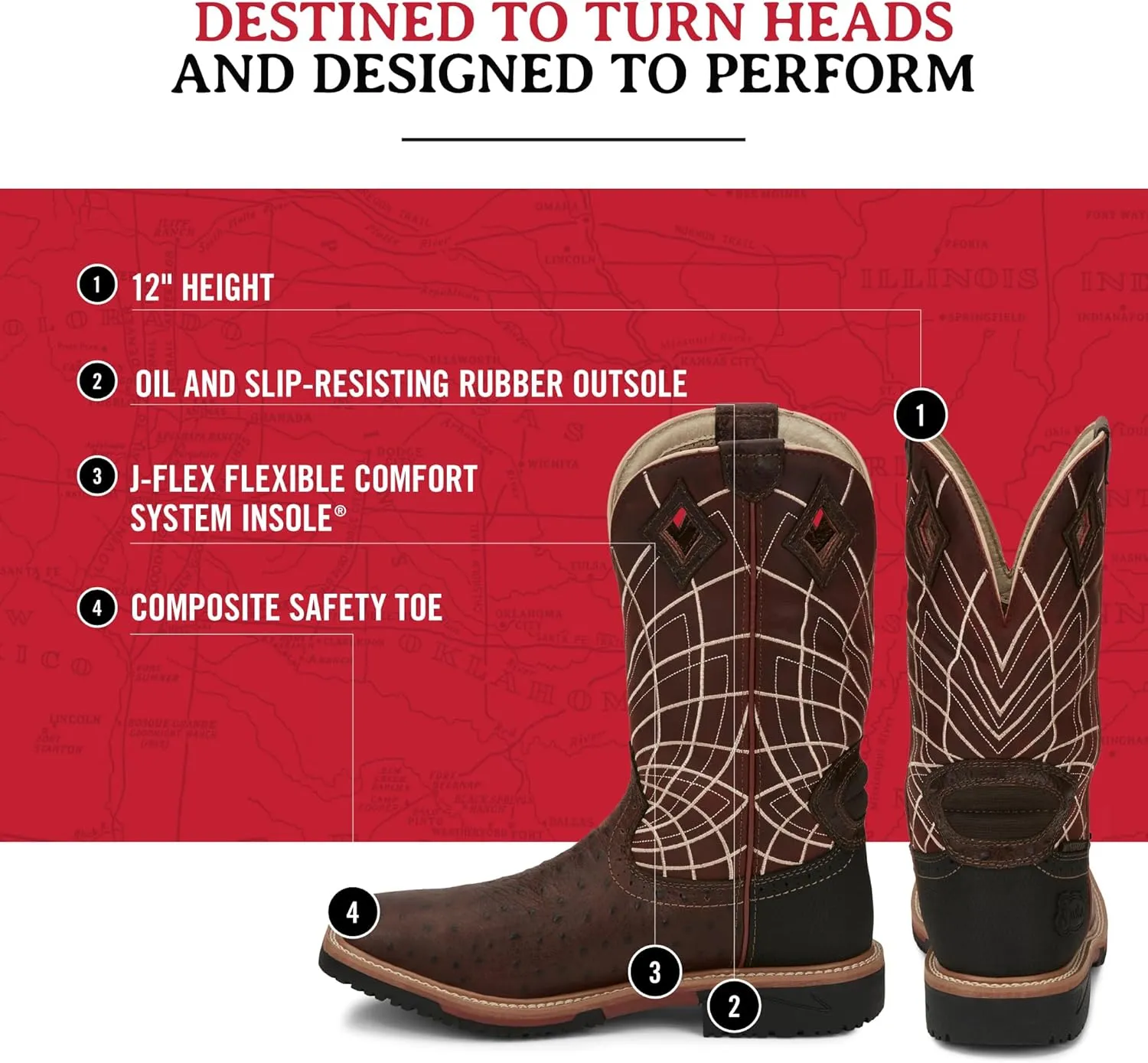 Justin Derrickman 12" Waterproof Work Boots for Men with Composite Safety Toe, Full-Grain Leather Upper, and Oil- and Slip-Resistant Rubber Outsole