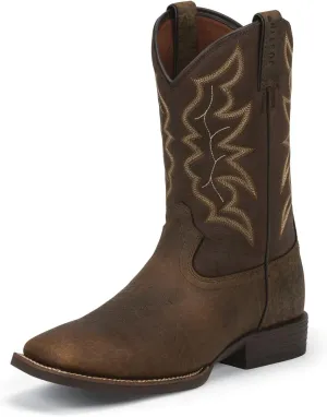 Justin Mens Stampede Sq Toe Dark Brn Boots