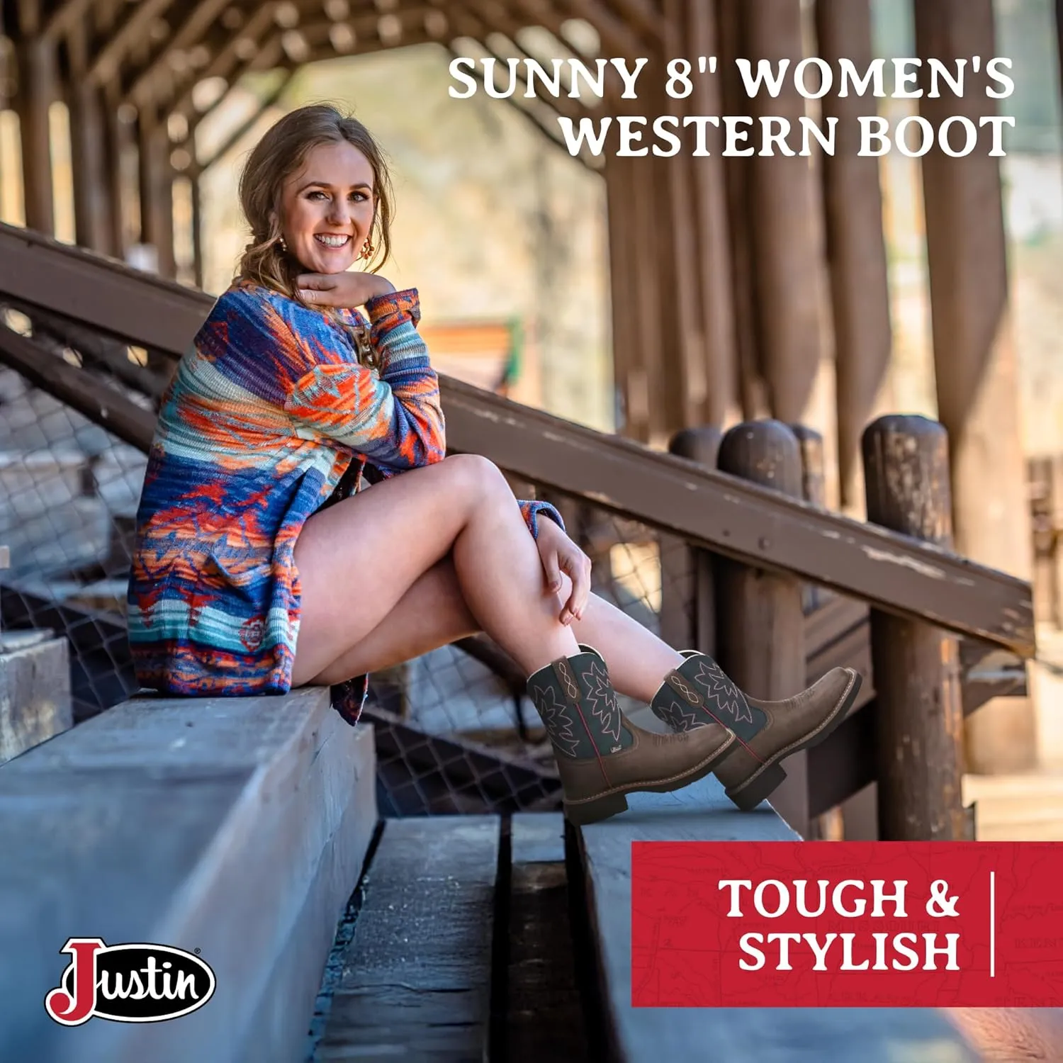 Justin Sunny 8” Cowboy Boots for Women - Gypsy Collection - Leather Women’s Cowgirl Boots with Comfort Cushion Footbed and Non Slip Rubber Outsole