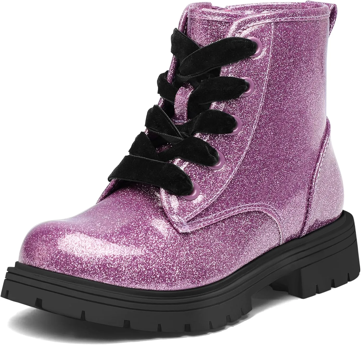 K KomForme Girls Glitter Ankle Boots Lace Up Waterproof Combat Shoes With Side Zipper for Toddler/Little Kid/Big Kid