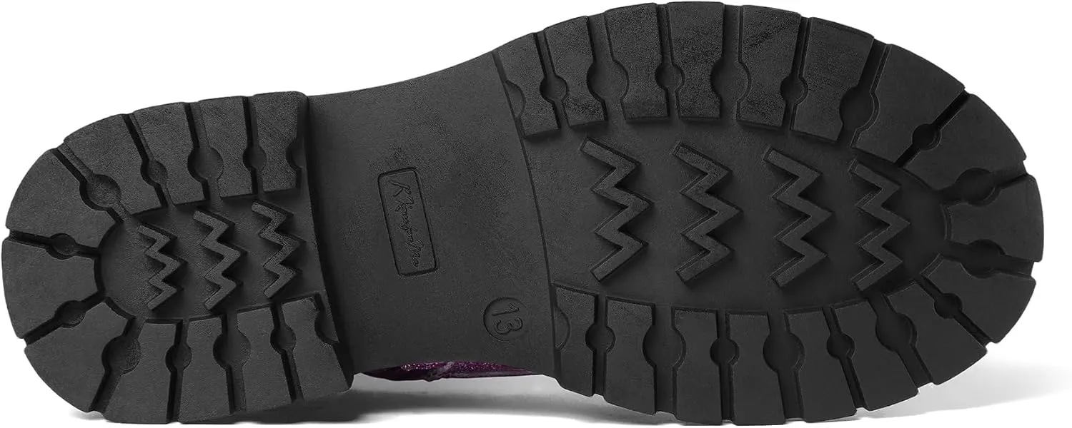 K KomForme Girls Glitter Ankle Boots Lace Up Waterproof Combat Shoes With Side Zipper for Toddler/Little Kid/Big Kid