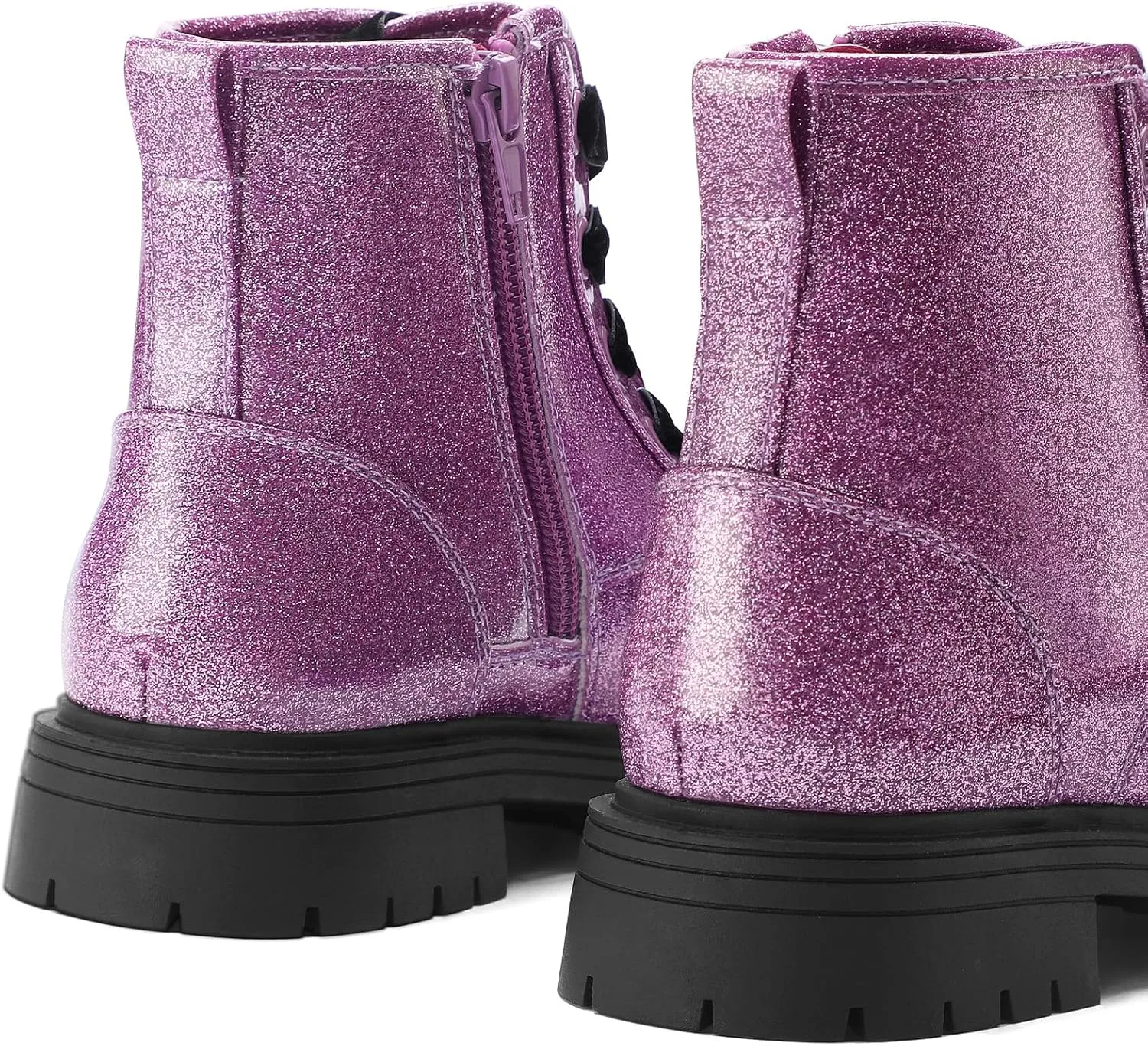 K KomForme Girls Glitter Ankle Boots Lace Up Waterproof Combat Shoes With Side Zipper for Toddler/Little Kid/Big Kid