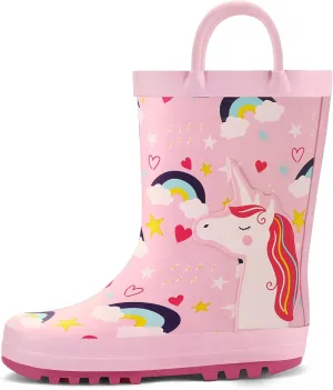 K KomForme Kids Rain Boots Waterproof Printed Rubber boots with Handles