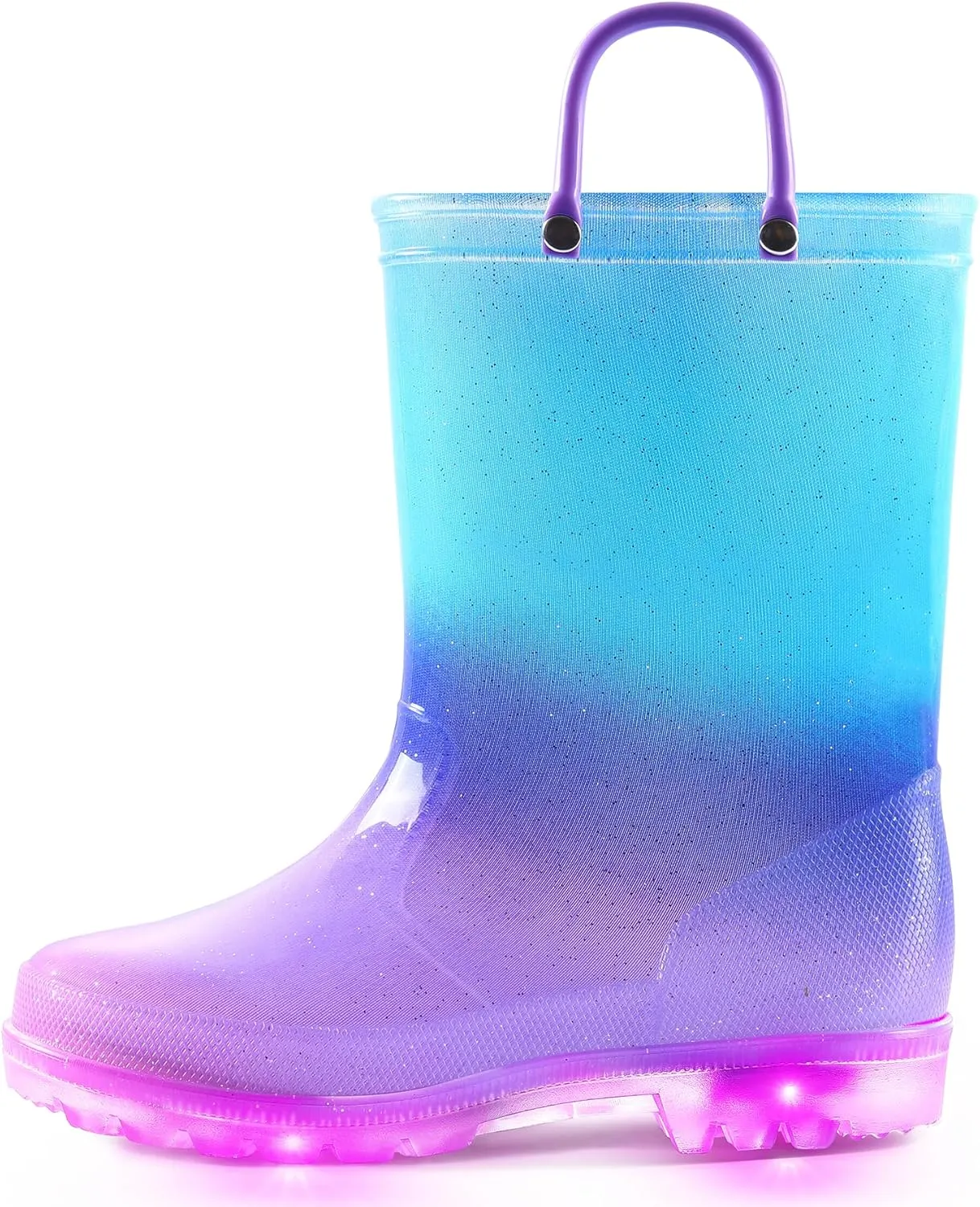 K KomForme Toddler Light Up Rain Boots for Girls Boys Waterproof Rain Boots with Handles Outdoors