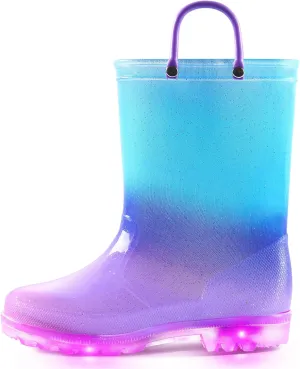 K KomForme Toddler Light Up Rain Boots for Girls Boys Waterproof Rain Boots with Handles Outdoors