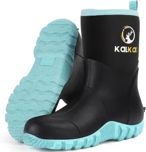 Kalkal Rubber Boots for Women, Waterproof Mid Calf Women Rain Boots with Steel Shank, 6mm Neoprene Insulated Rubber Garden Boots for Women Mud Working Farming Fishing